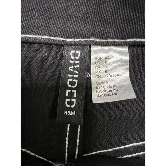 H&M DIVIDE Women’s Black Twill Loose‎ Cargo Pants - Wide Leg White Stitching - 8 - Picture 4 of 7